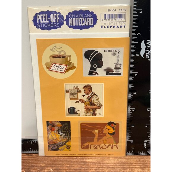 Vintage Coffee Art Peel-Off Sticker Notecard Laughing Elephant SN104 - Picture 2 of 2